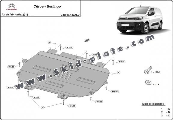 Aluminium skid plate for Citroen Berlingo