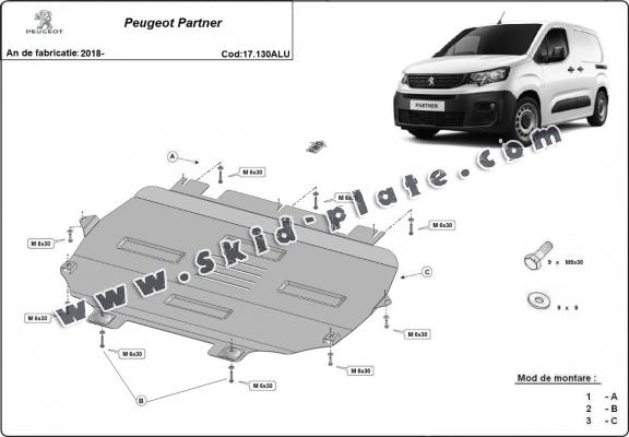 Aluminium skid plate for Peugeot Partner