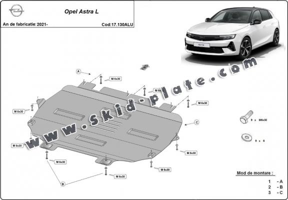 Aluminium skid plate for Opel Astra L