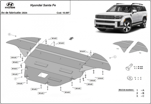 Steel skid plate for Hyundai Santa Fe