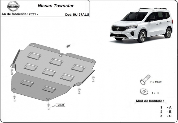 Aluminum skid plate for Nissan Townstar