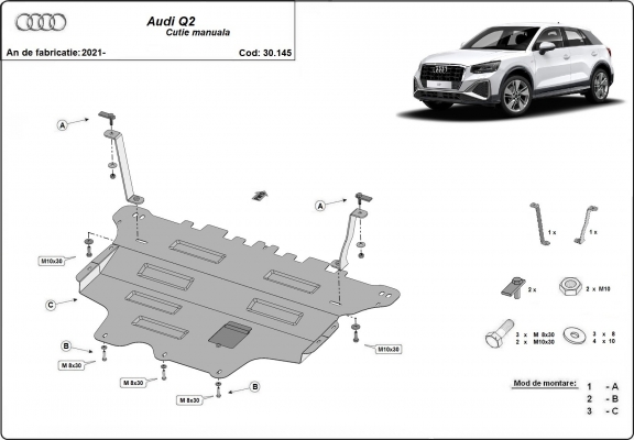 Steel skid plate for Audi Q2