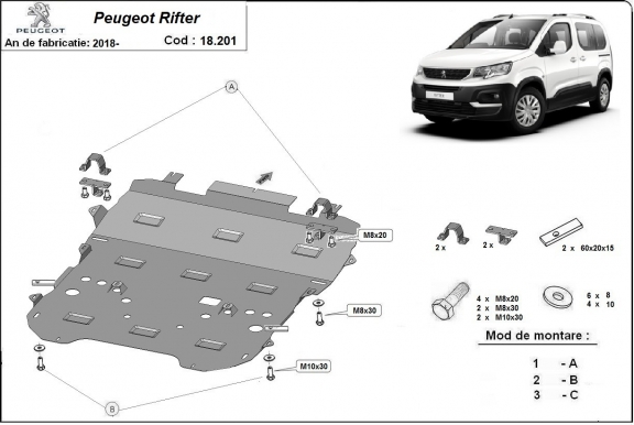Steel skid plate for Peugeot Rifter / Partner