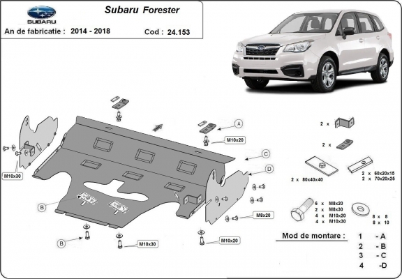 Steel skid plate for Subaru Forester 4