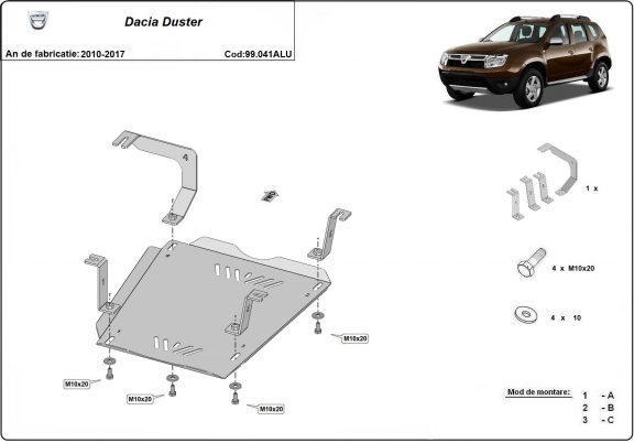 Aluminum fuel tank skid plate  for Dacia Duster