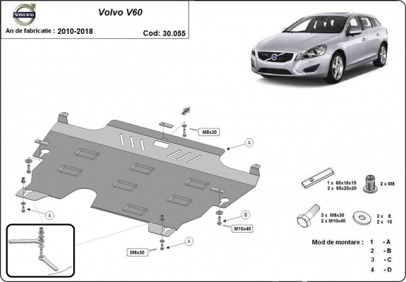 Steel skid plate for Volvo  V60