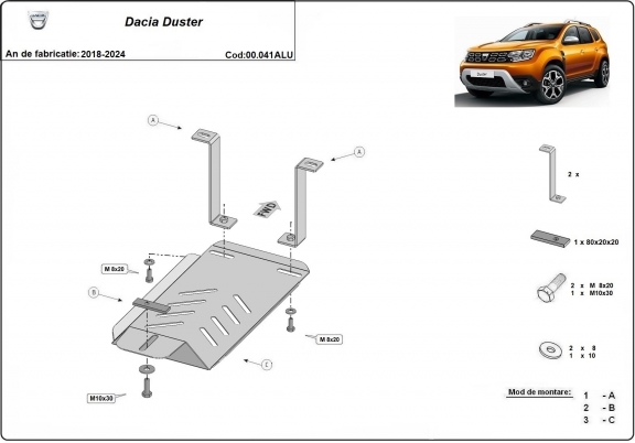 Aluminum diferential skid plate for Dacia Duster 4x4