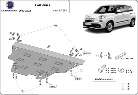 Steel skid plate for Fiat 500 L