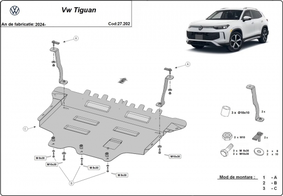 Steel skid plate for Vw Tiguan