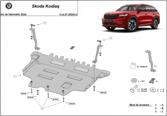 Aluminum skid plate for Skoda Kodiaq