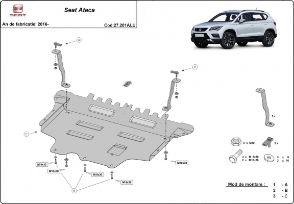 Aluminum skid plate for Seat Ateca