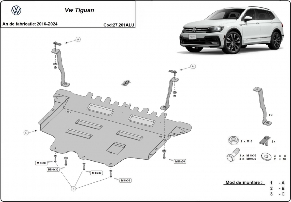 Aluminum skid plate for VW Tiguan