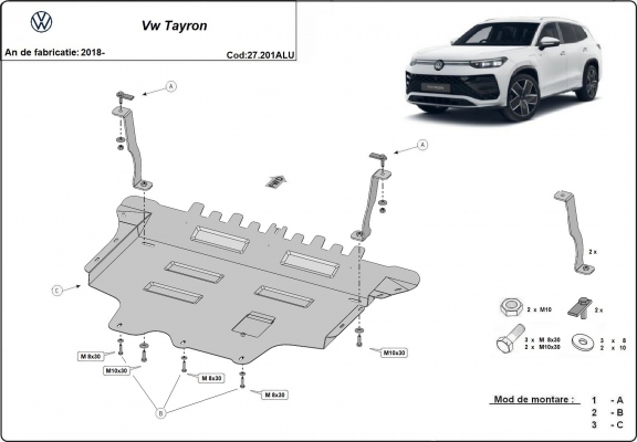 Aluminum skid plate for VW Tayron