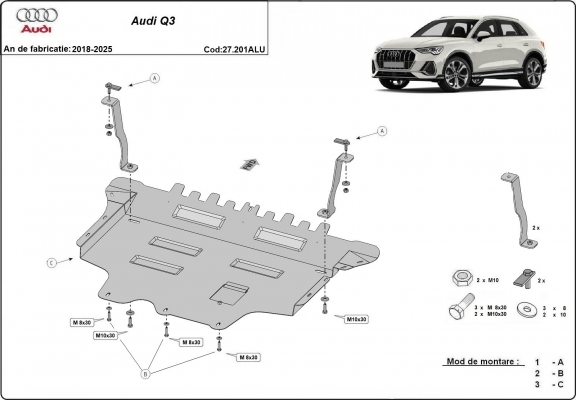 Aluminum skid plate for Audi Q3
