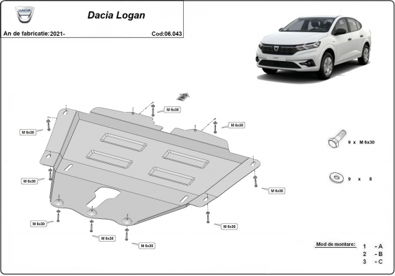 Steel skid plate for Dacia Logan