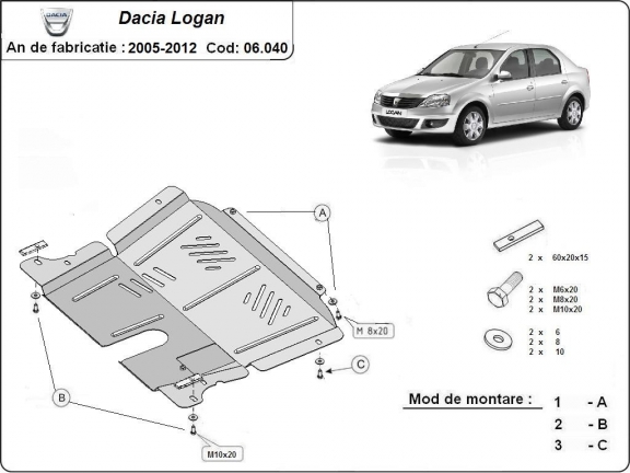 Steel skid plate for Dacia Logan 1