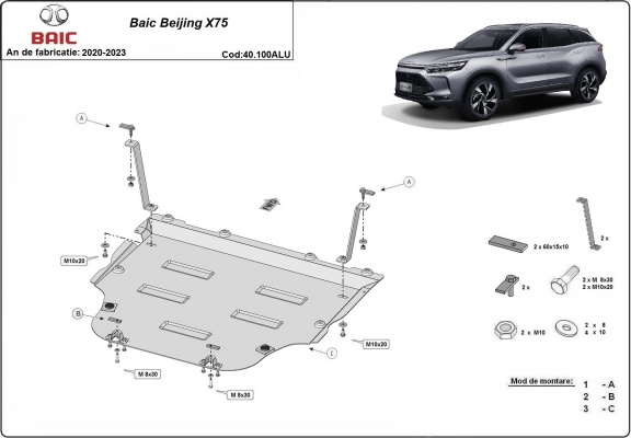 Aluminum skid plate for BAIC Beijing X75