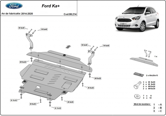 Steel skid plate for Ford KA+