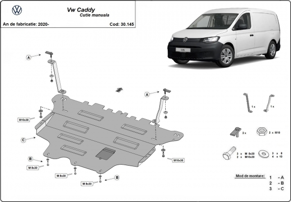 Steel skid plate for VW Caddy