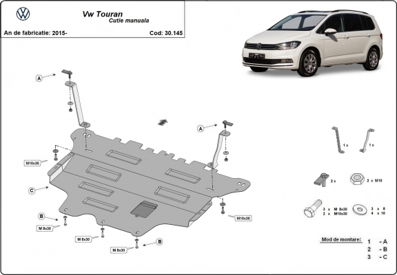Steel skid plate for VW Touran - manual gearbox