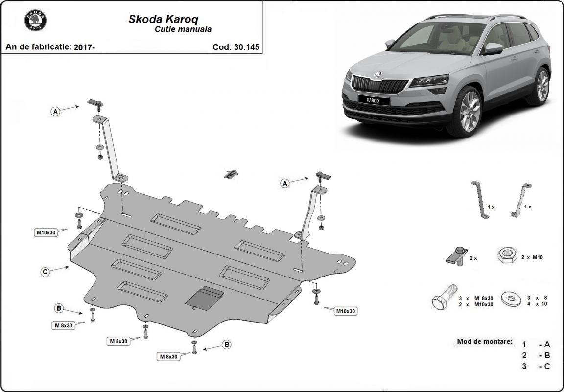 Steel skid plate for Skoda Karoq - manual gearbox (2017-2026)