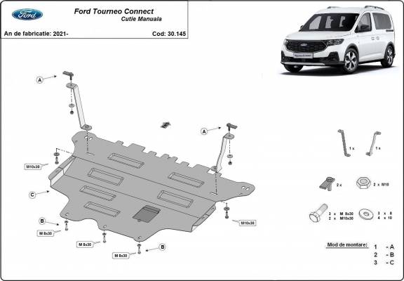 Steel skid plate for Ford Tourneo Connect