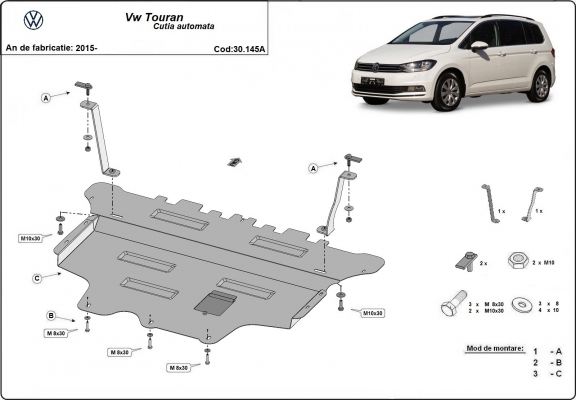 Steel skid plate for VW Touran - automatic gearbox