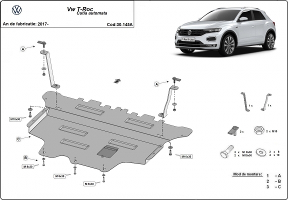 Steel skid plate for Volkswagen T-Roc - automatic gearbox