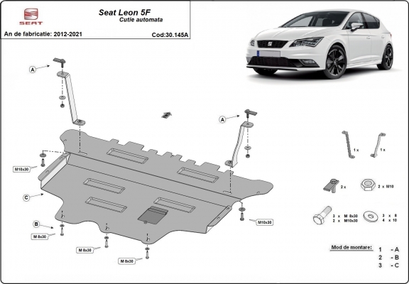 Steel skid plate for Seat Leon Mk3 - Automatic gearbox