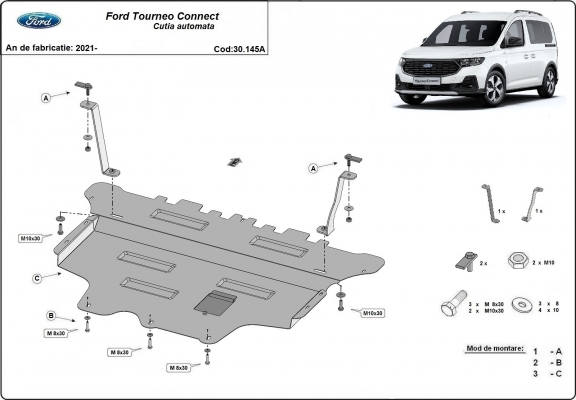 Steel skid plate for Ford Tourneo Connect - automatic gearbox