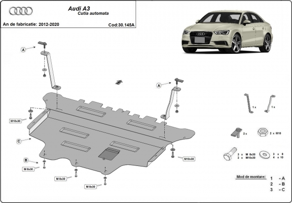Steel skid plate for Audi A3 (8V) - automatic gearbox
