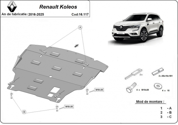 Steel skid plate for Renault Koleos