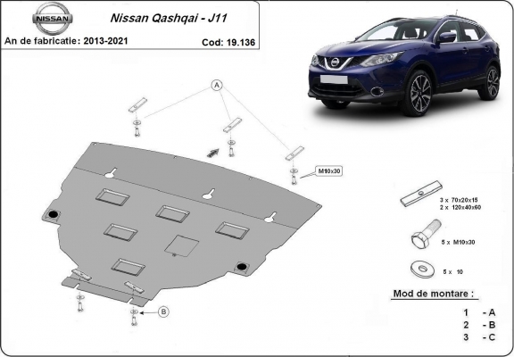 Steel skid plate for Nissan Qashqai J11