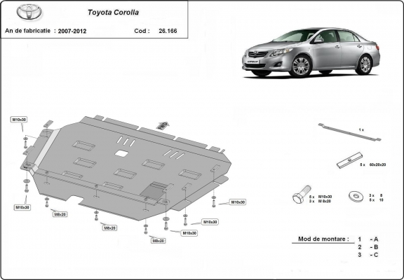 Steel skid plate for Toyota Corolla