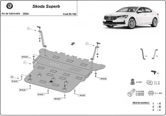 Steel skid plate for Skoda Superb 4