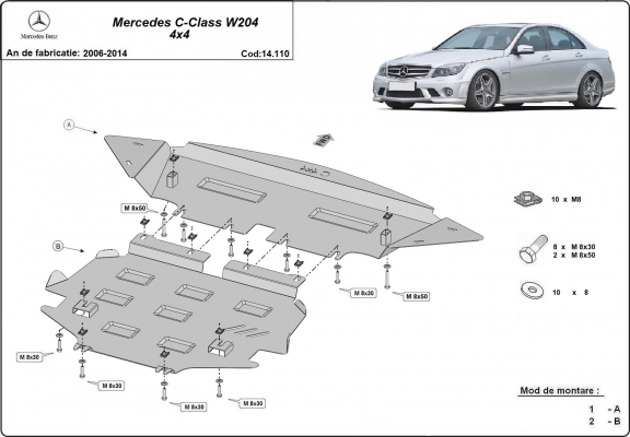 Steel skid plate for Mercedes C-Class W204 4x4