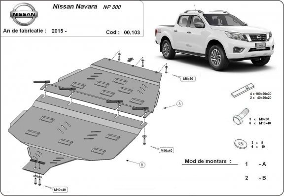 Steel gearbox skid plate for Nissan Navara NP300 - D23