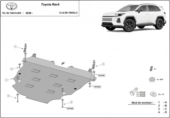 Aluminum skid plate for Toyota RAV4