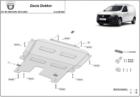 Steel skid plate for Dacia Dokker