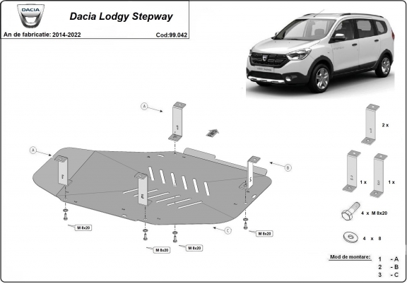 Steel fuel tank skid plate  for Dacia Lodgy Stepway