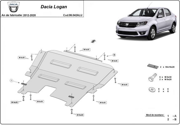 Aluminum skid plate for DACIA LOGAN 2