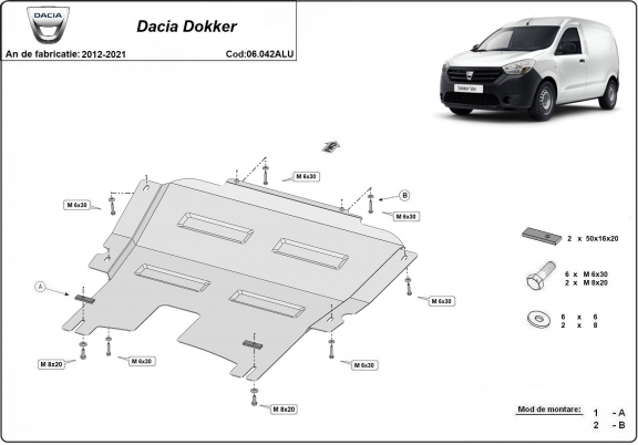 Aluminum skid plate for Dacia Dokker