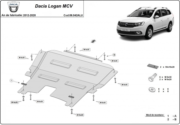 Aluminum skid plate for DACIA LOGAN MCV