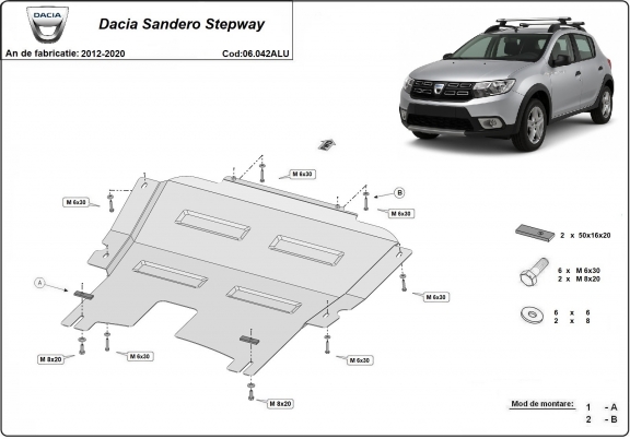 Aluminum skid plate for Dacia SanderoStepway