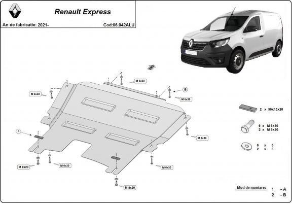 Aluminum skid plate for Renault Express