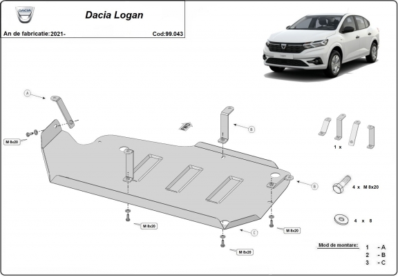 Steel fuel tank skid plate  for Dacia Logan