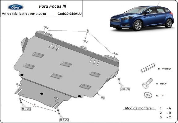 Aluminium skid plate for Ford Focus