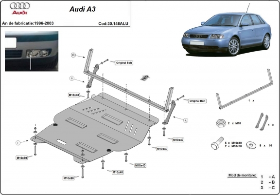 Aluminum skid plate for Audi A3