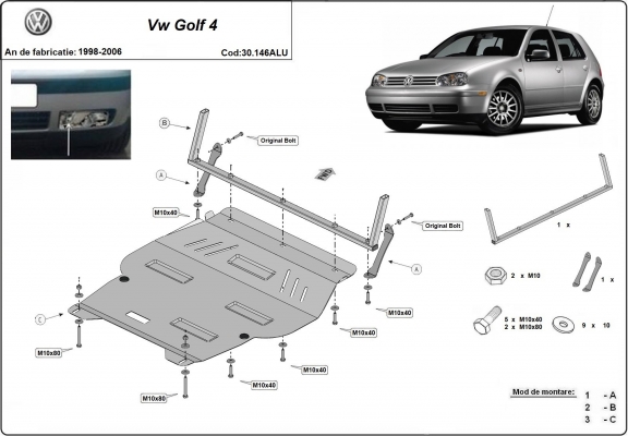 Aluminum skid plate for Volkswagen Golf