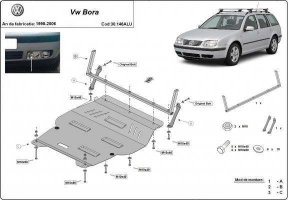 Aluminum skid plate for Volkswagen Bora